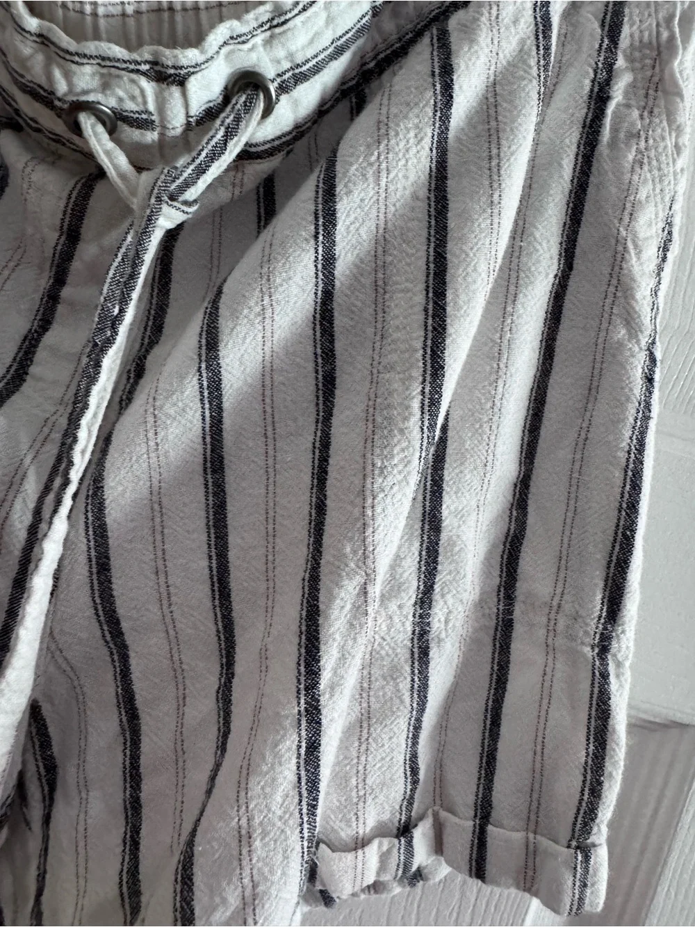 Per Se‎ XL Striped Linen Blend Drawstring Shorts Coastal Beachy Casual